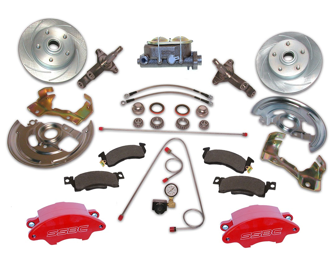 American Made Super Twin HD 2-Piston Aluminum Billet Front Drum to Disc Brake Conversion Kit W/Rotors. Red A123-AR