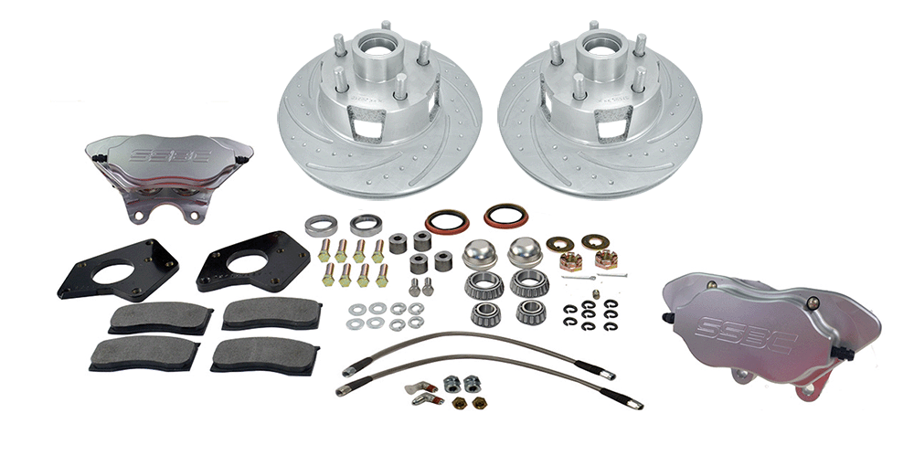American Made Comp S 4-Piston Billet Aluminum Front Drum to Disc Brake Conversion Kit W/Rotors. Clear W154-8
