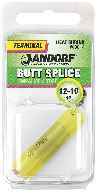 Butt Splice Connector, 12 to 10 AWG Wire, Copper Contact, Yellow #60814 Jandorf