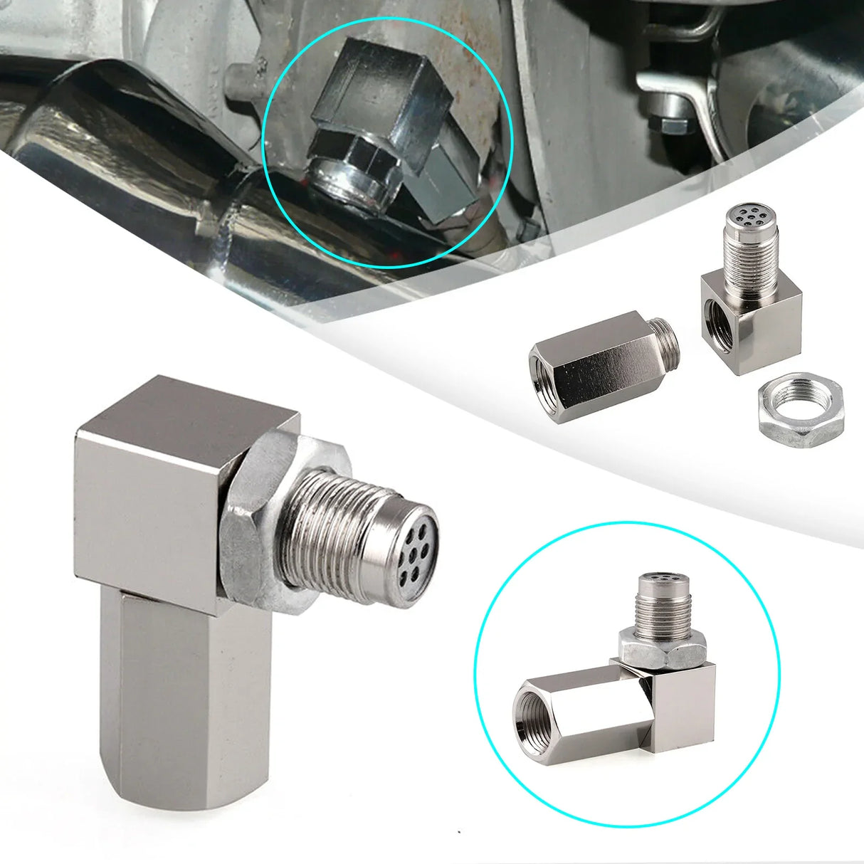 90 Degree Check Engine Light Eliminator O2 Sensor Adapter with Mini CAT Fix P0420 Error Code Euro 5 standard