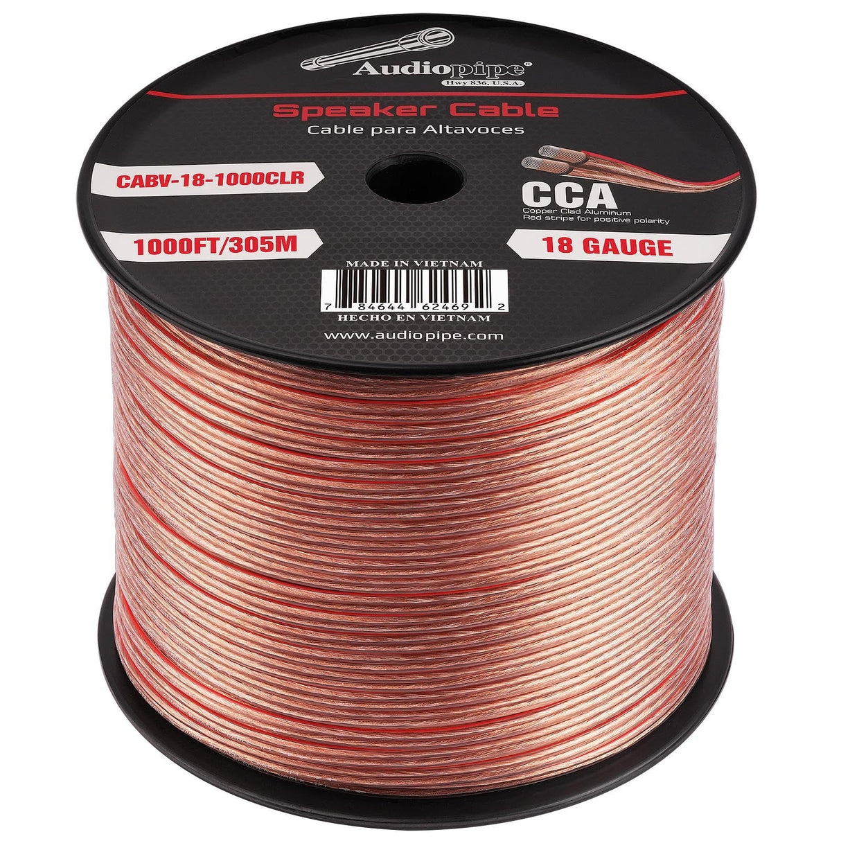 1000FT 18AWG Speaker Cable (CABV-18-1000CLR) Audiopipe