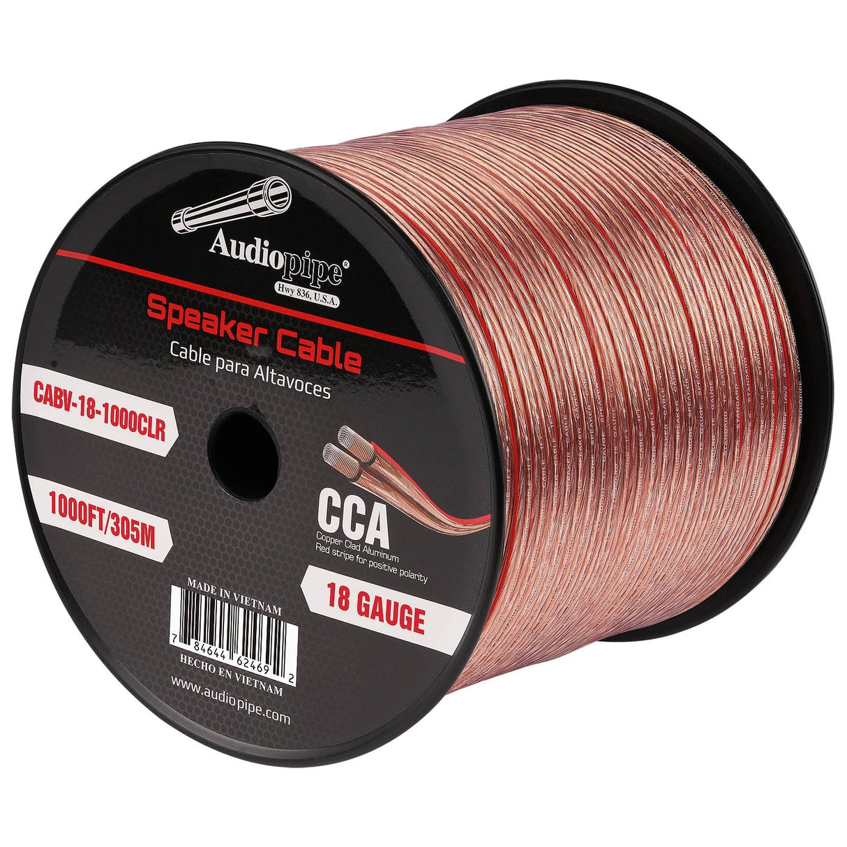 1000FT 18AWG Speaker Cable (CABV-18-1000CLR) Audiopipe