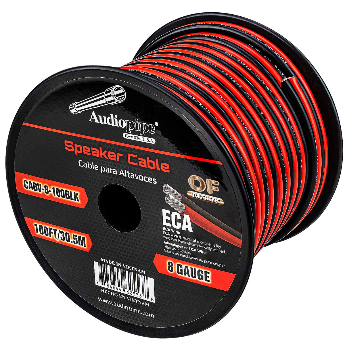 100FT 8AWG Speaker Cable (CABV-8-100 BLK) Audiopipe