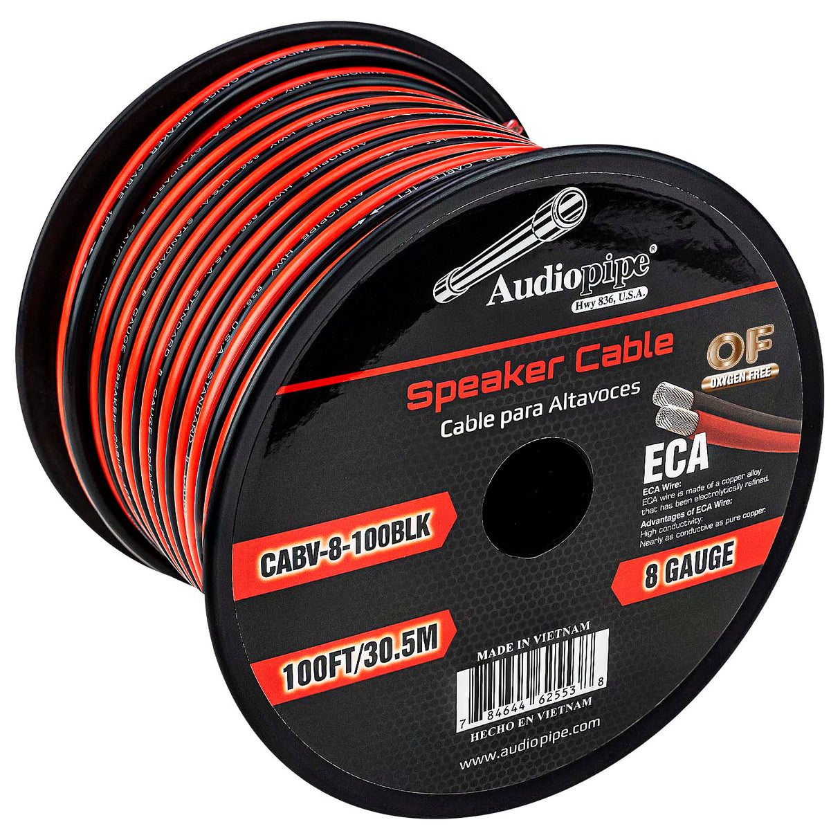 100FT 8AWG Speaker Cable (CABV-8-100 BLK) Audiopipe