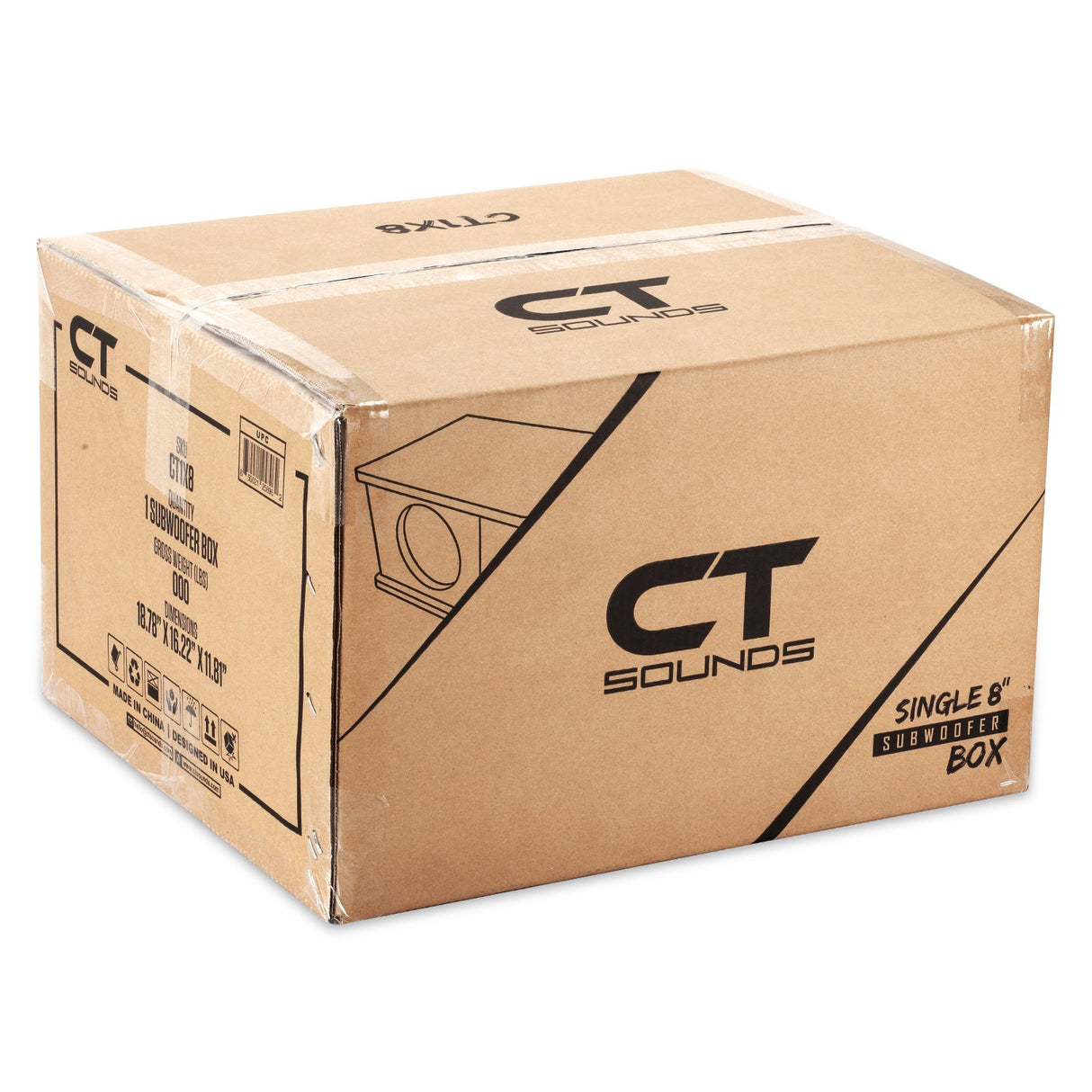 CT1X8 // Single 8” Kerf Ported Universal Car Subwoofer Box CT Sounds