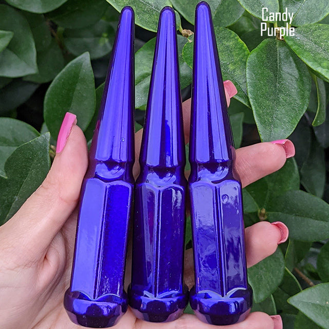 24 Pc 14x1.5 Spike Lug Nuts 4.5" Tall - Powder Coated - Various Colors