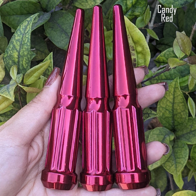 32 Pc 14x1.5 7-Spline Spike Lug Nuts 4.5" Tall - Powder Coated + Key Socket