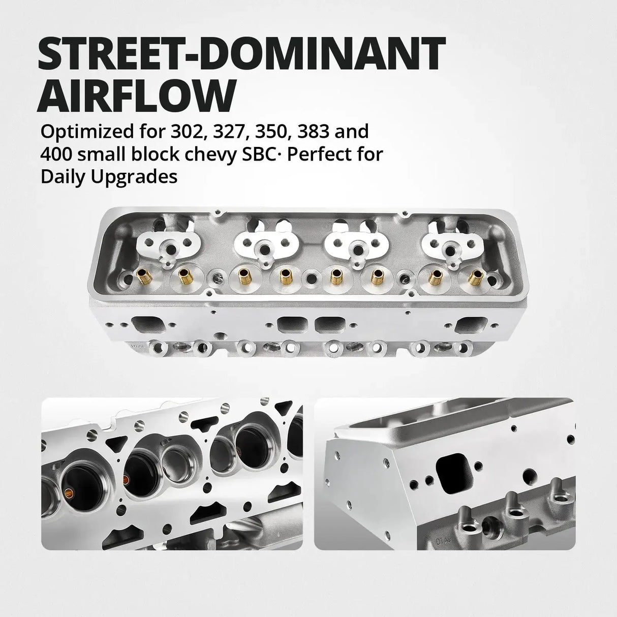 Cast Aluminum Cylinder Head for SBC Engines (Angled Plug) – Fits 1960-1986 Chevy V8 (302/327/350/383/400) Flashark