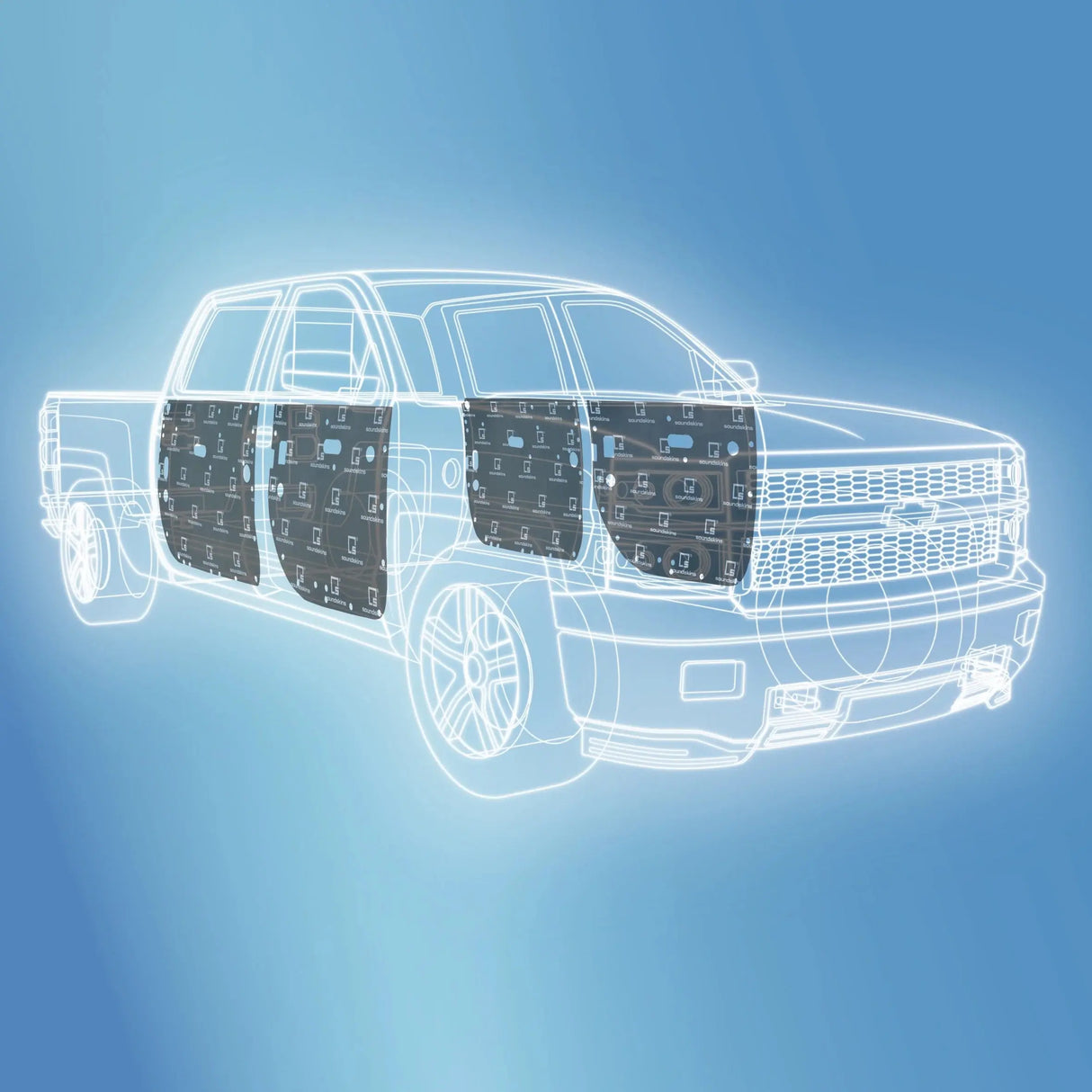 SoundSkins | 2014-2019 Chevy Silverado HD 4 Door Sound Deadening Vehicle Specific Kit | SSK-SVHD4DR | 3 Layers (Acoustic Foam, Foil, Rubber Butyl), 30 sq ft SoundSkins Global