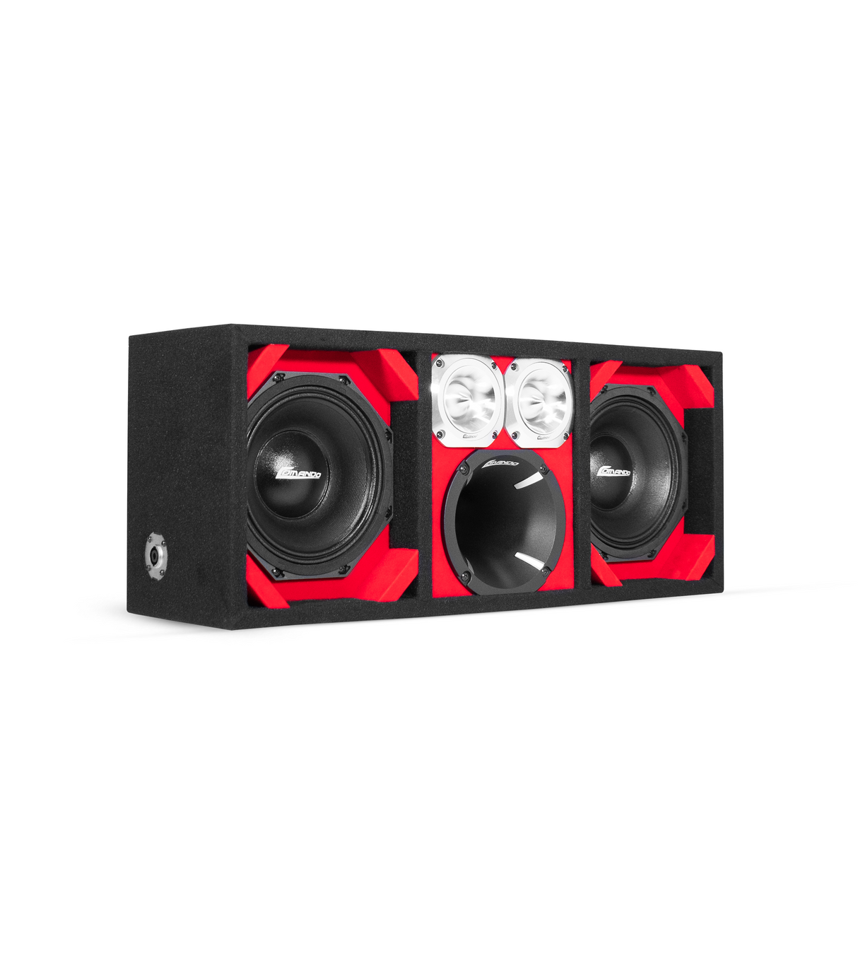 KTPON-208RED / DUAL 8'' RED/BLACK ENCLOSED LOADED PORTED BOX (Tweeters + Driver) Comando Audio Inc.