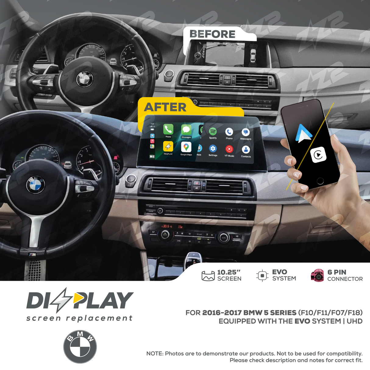 10.25" DIZZPLAY for BMW 5 series (F10/F11/F07/F18) 2016-2017 equipped with the EVO system - UHD ZZ2
