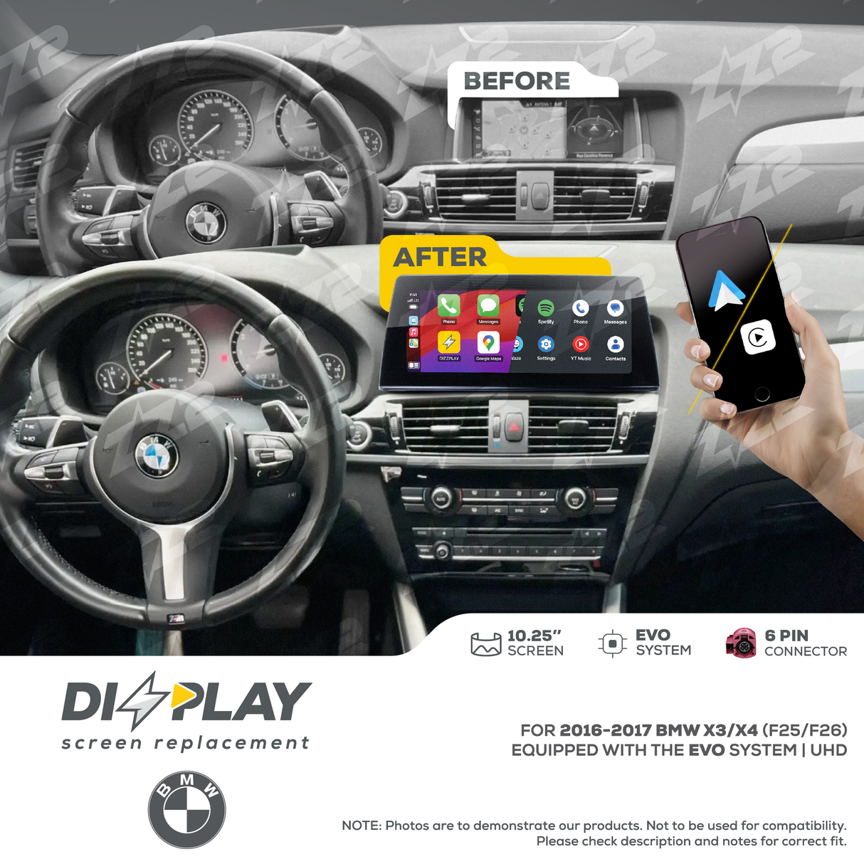 10.25" DIZZPLAY for BMW X3/X4 (F25/F26) 2016-2017 equipped with the EVO system - UHD ZZ2