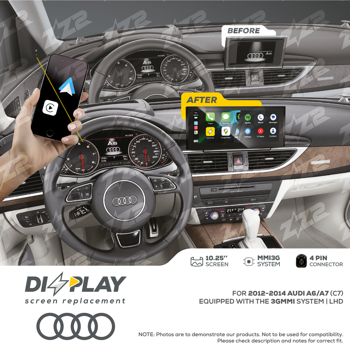 10.25" DIZZPLAY for AUDI A6/A7 (C7) 2012-2014 equipped with the 3G MMI - LHD ZZ2