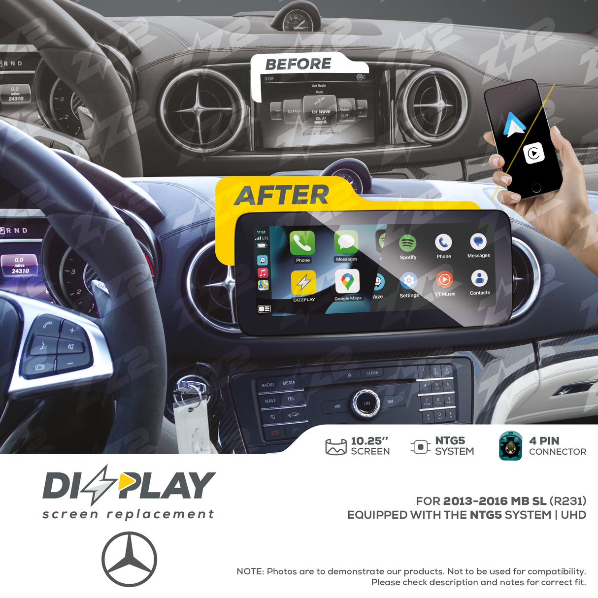 10.25" DIZZPLAY for MB SL (R231) 2016-2018 equipped with the NTG5 - UHD. ZZ2