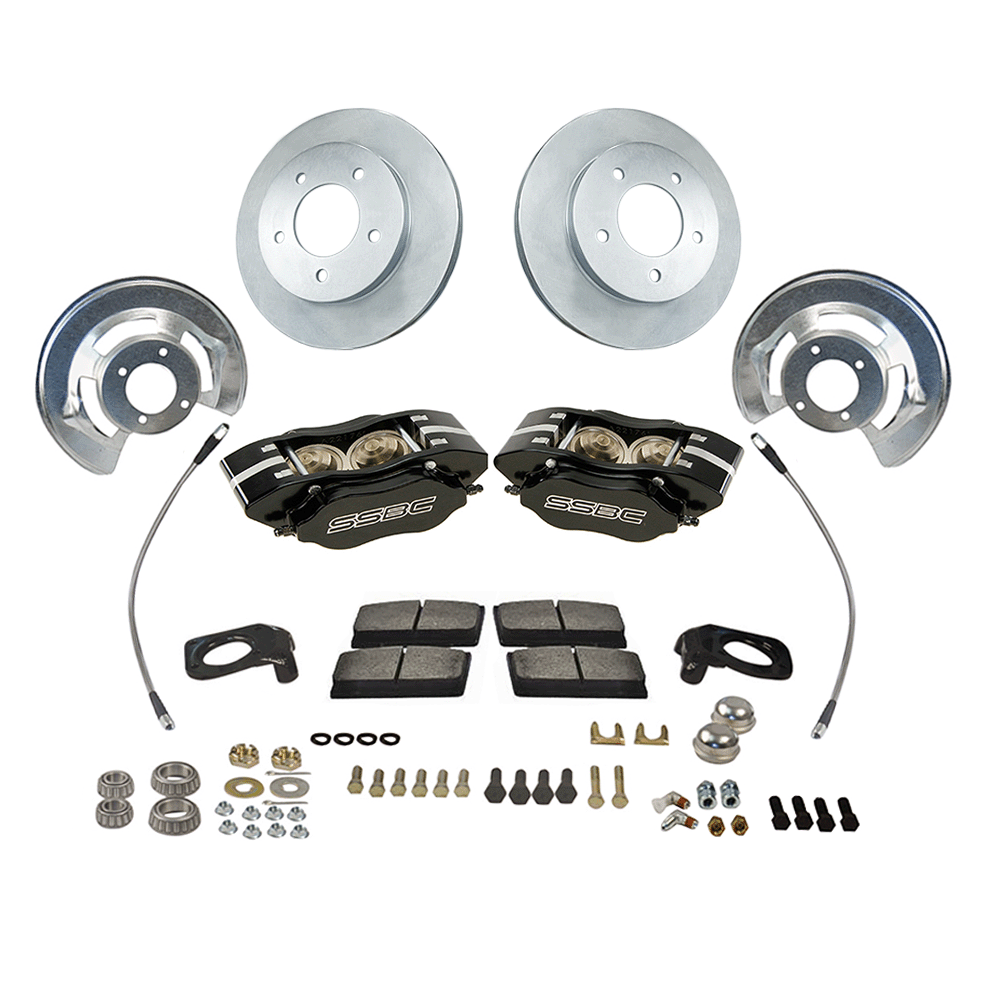American Made Comp S 4-Piston Billet Aluminum Front Drum to Disc Brake Conversion Kit W/Rotors. Black W120-23BK