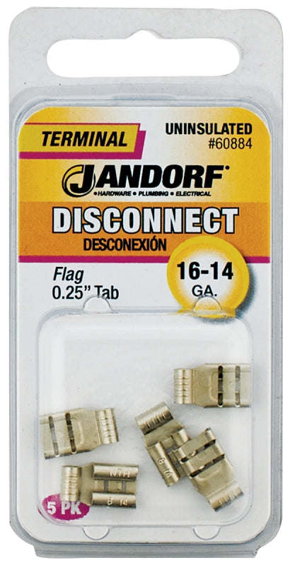 Disconnect Terminal, 16 to 14 AWG Wire, Copper Contact, 5/PK #60884 Jandorf