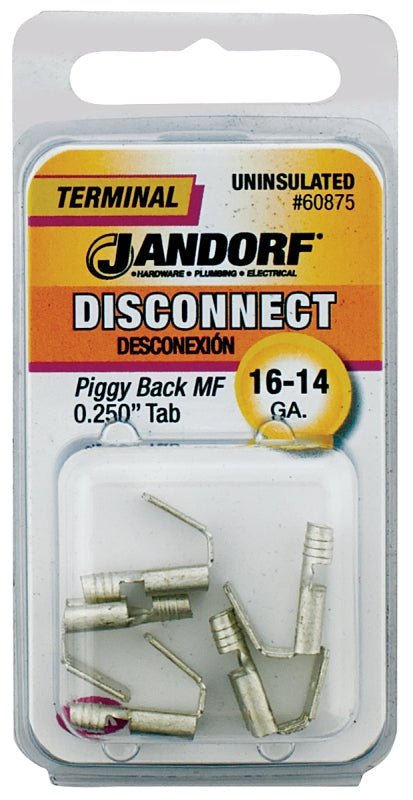 Disconnect Terminal, 16 to 14 AWG Wire, Tin, Copper Contact, 5/PK #60883 Jandorf