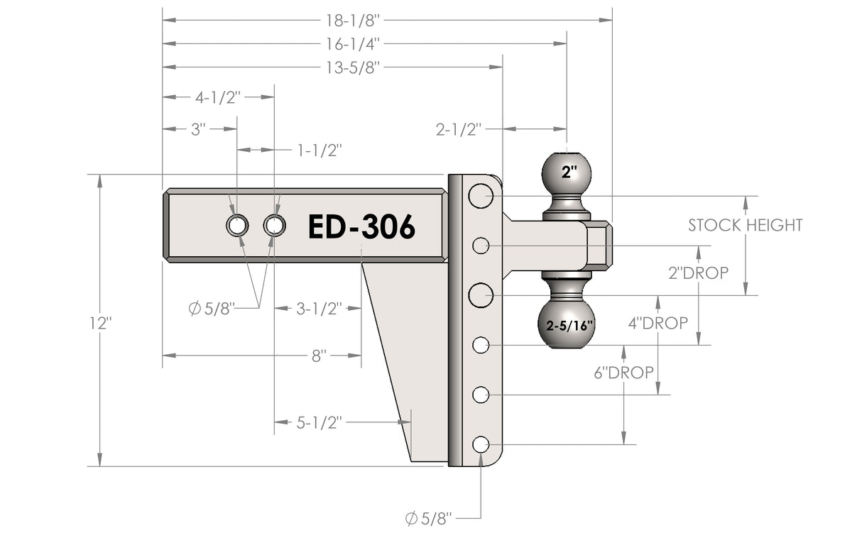 Bulletproof Extreme Duty 6” Drop/Rise Trailer Hitch 3" Box Steel Shank