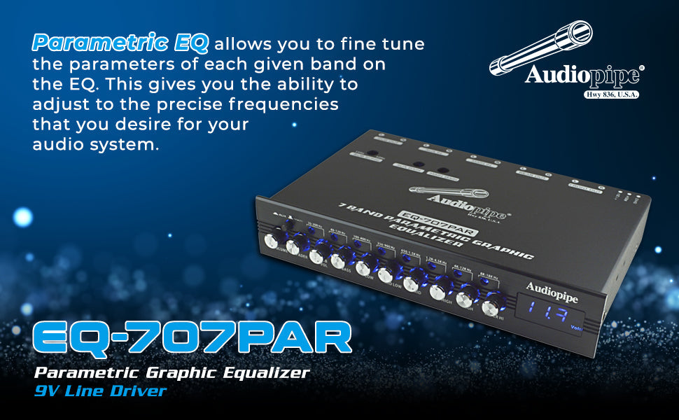 Audiopipe 7 Band Parametric Graphic Equalizer with 9V Line Driver (EQ-707PAR) Audiopipe