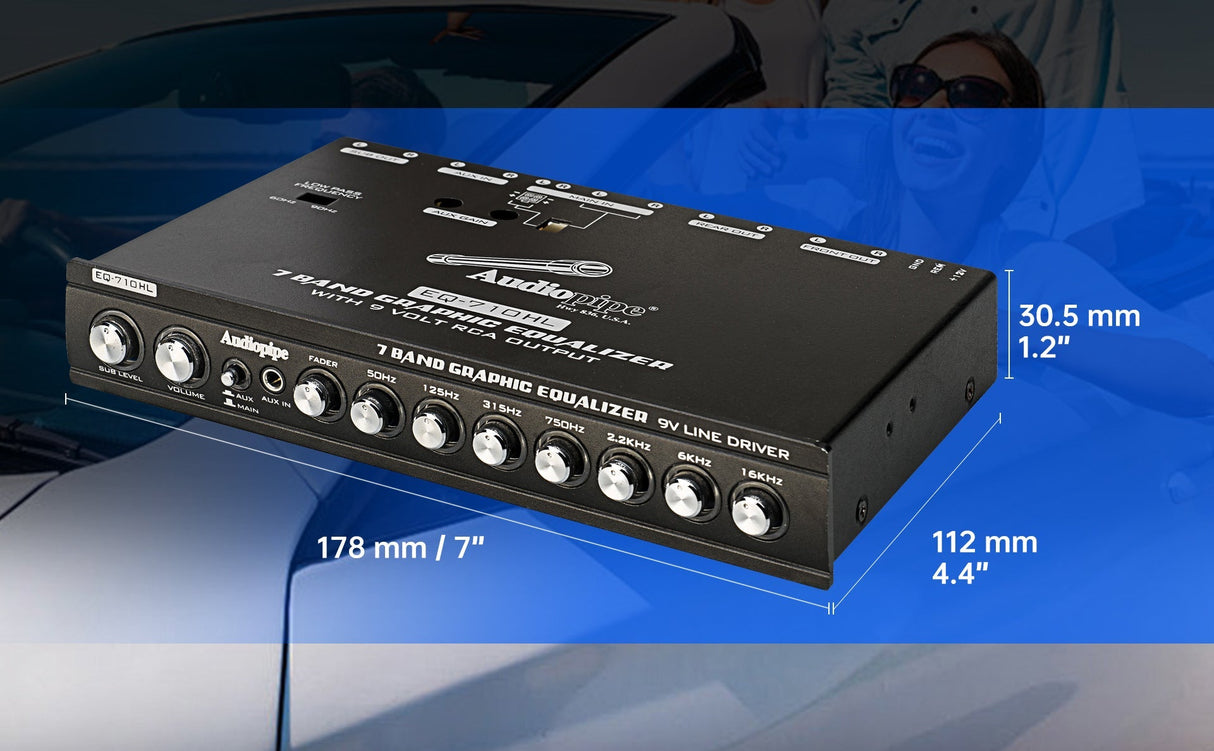 Audiopipe 7 Band Graphic Equalizer with Hi/Lo 9V Line Driver (EQ-710HL) Audiopipe