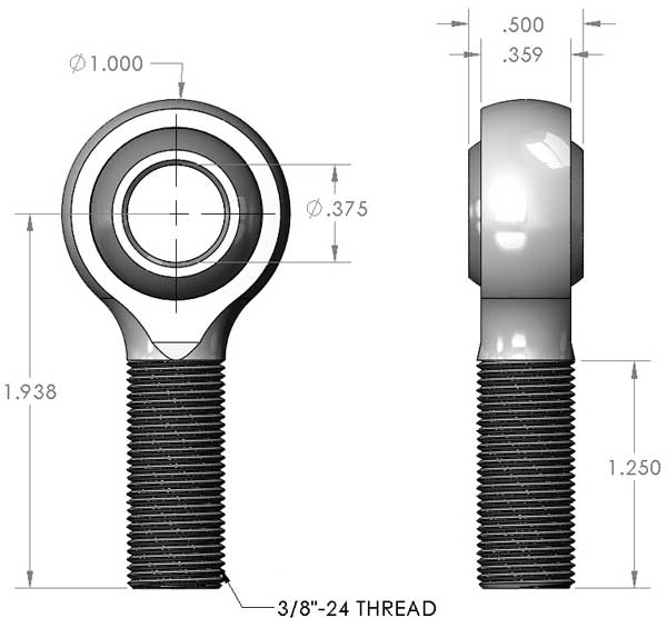 Economy 3/8 x 3/8-24 Right Hand Thread Heat Treated Heim Joint