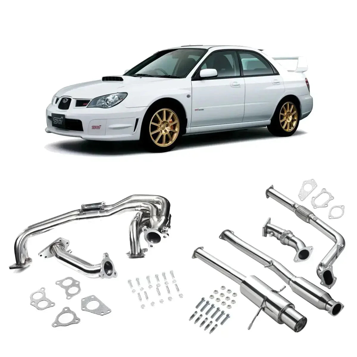2002-2007 Subaru WRX/STI GD EJ205 Catback Exhaust 3" Pipe 4.5" Muffler Tip + Downpipe Up-pipe Flashark