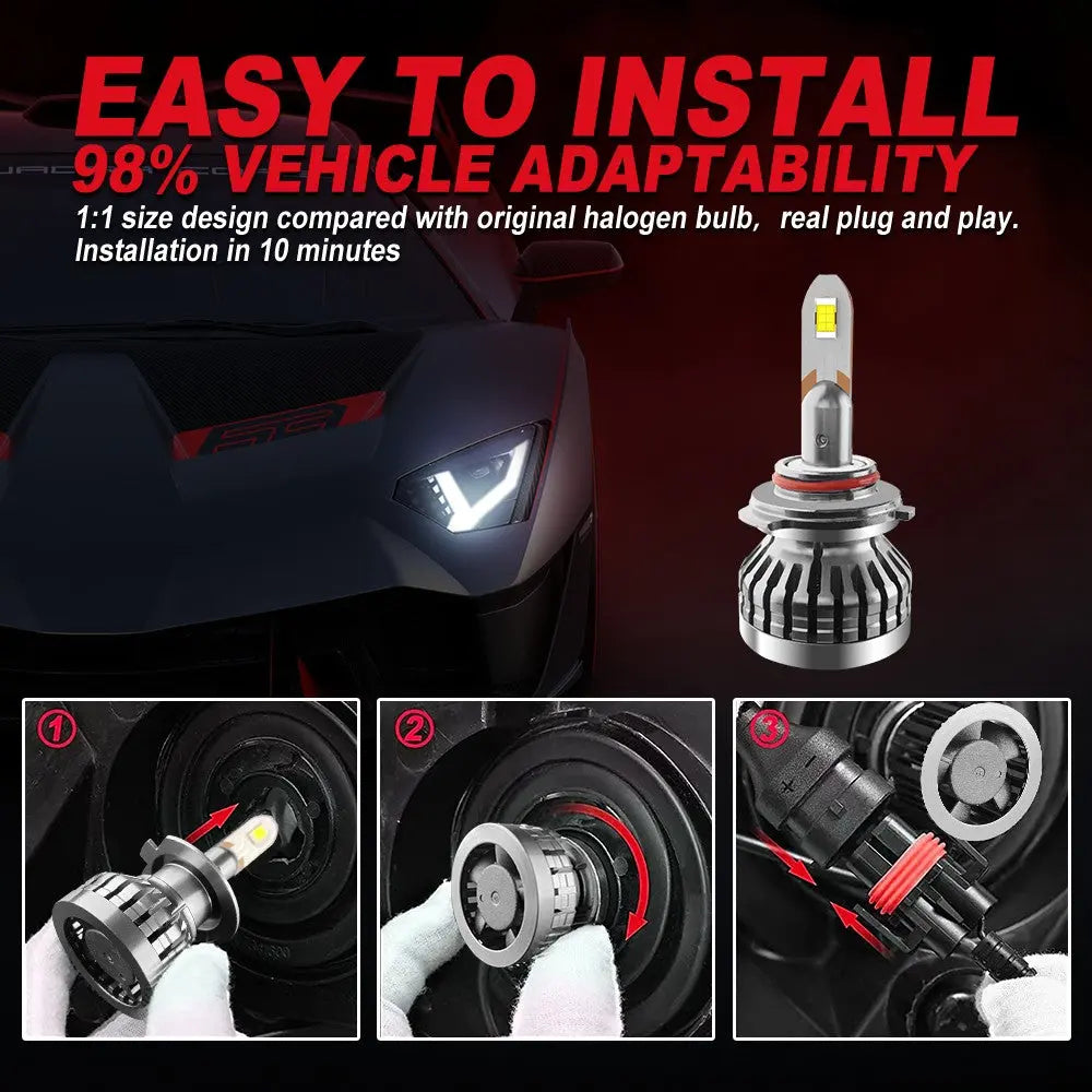 9005/HB3 H4 H7 H11 H13 LED Headlight Bulbs 80W 6400LM 6000K 2 Bulbs