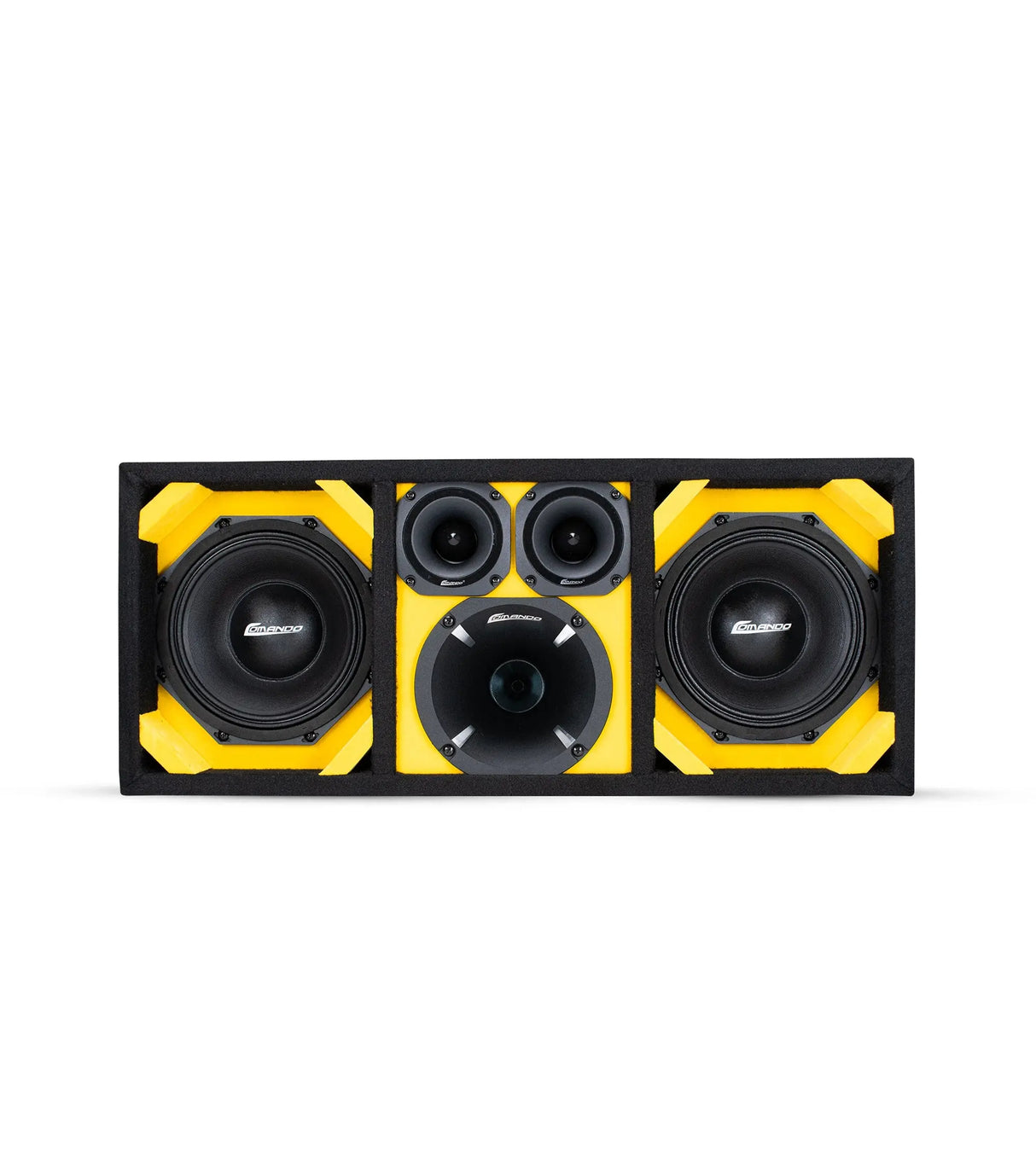 KTPON-208YELLOW / DUAL 8'' YELLOW/BLACK LOADED PORTED BOX (Tweeters + Driver) Comando Audio Inc.