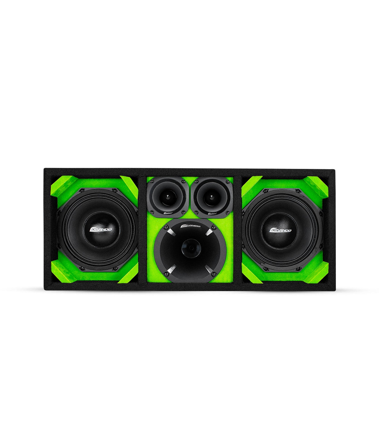 KTPON-208LIME/ DUAL 8'' LIME/BLACK LOADED PORTED ENCLOSED BOX (Tweeters + Driver) Comando Audio Inc.