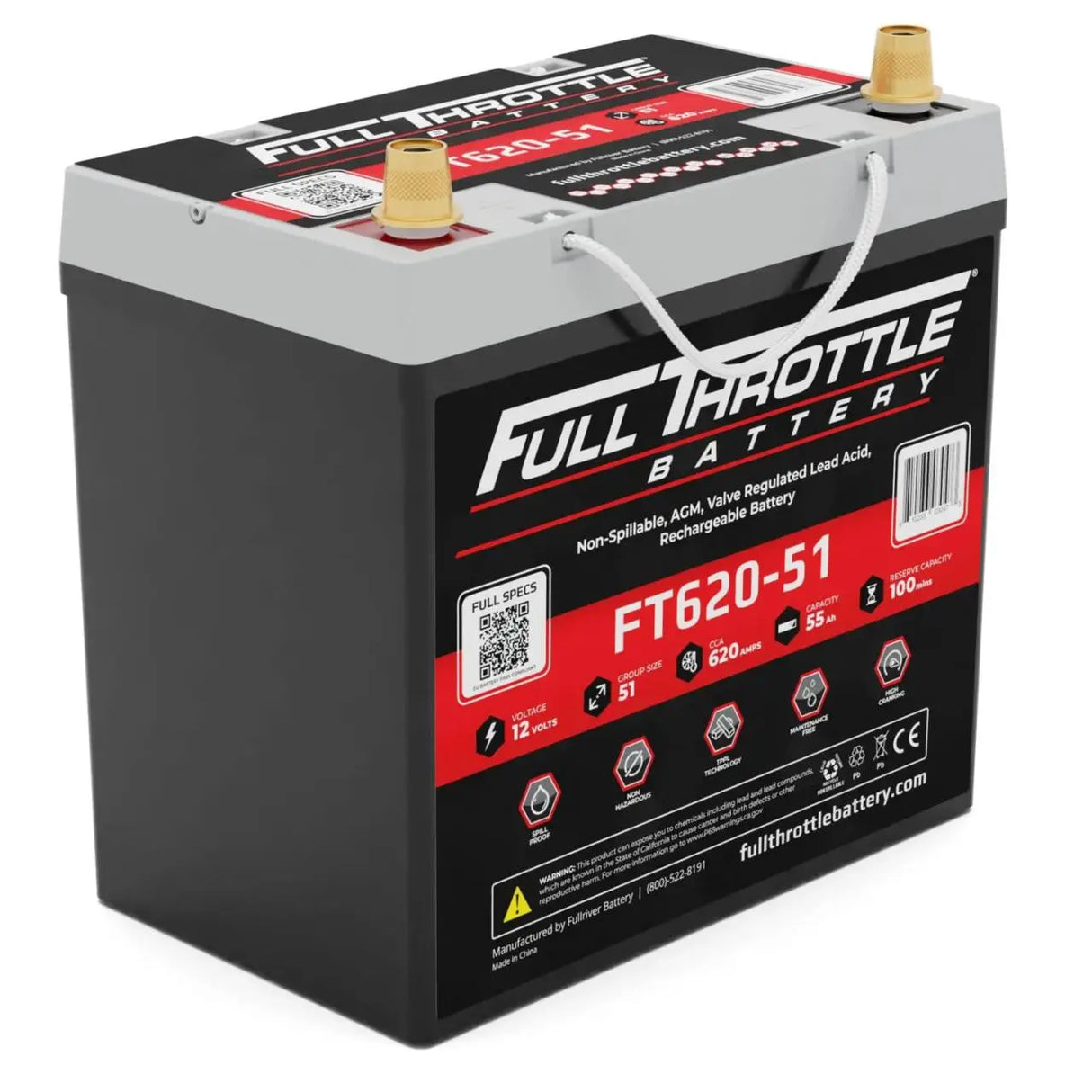 Full Throttle Battery FT620-51 High Performance AGM Battery