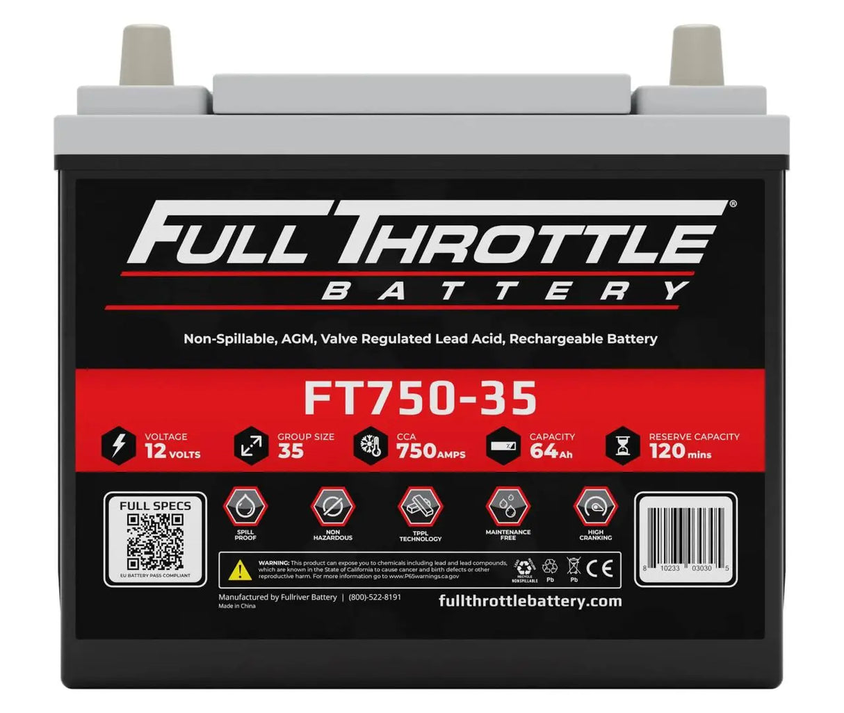 Full Throttle Battery FT750-35 High Performance AGM Battery