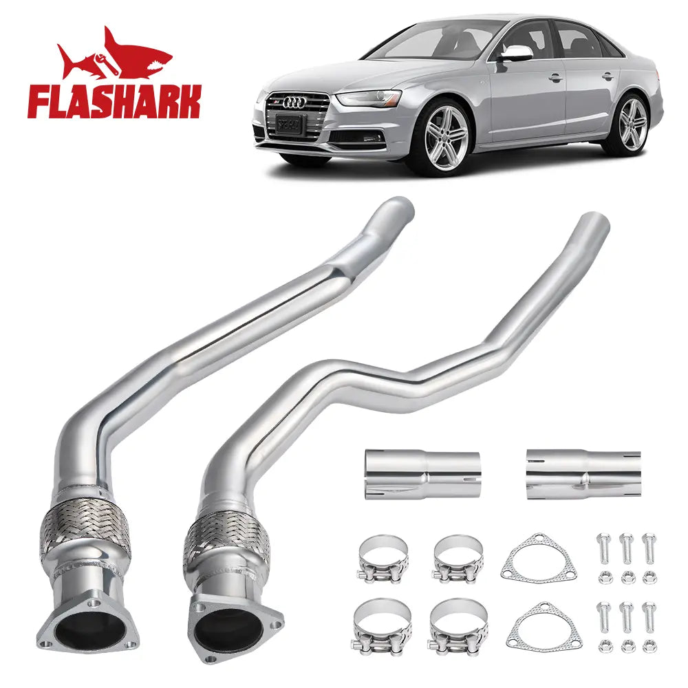 Flashark 2.4" Stainless Steel Downpipe Exhaust for 2010-2016 Audi S4 B8/B8.5 3.0T V6