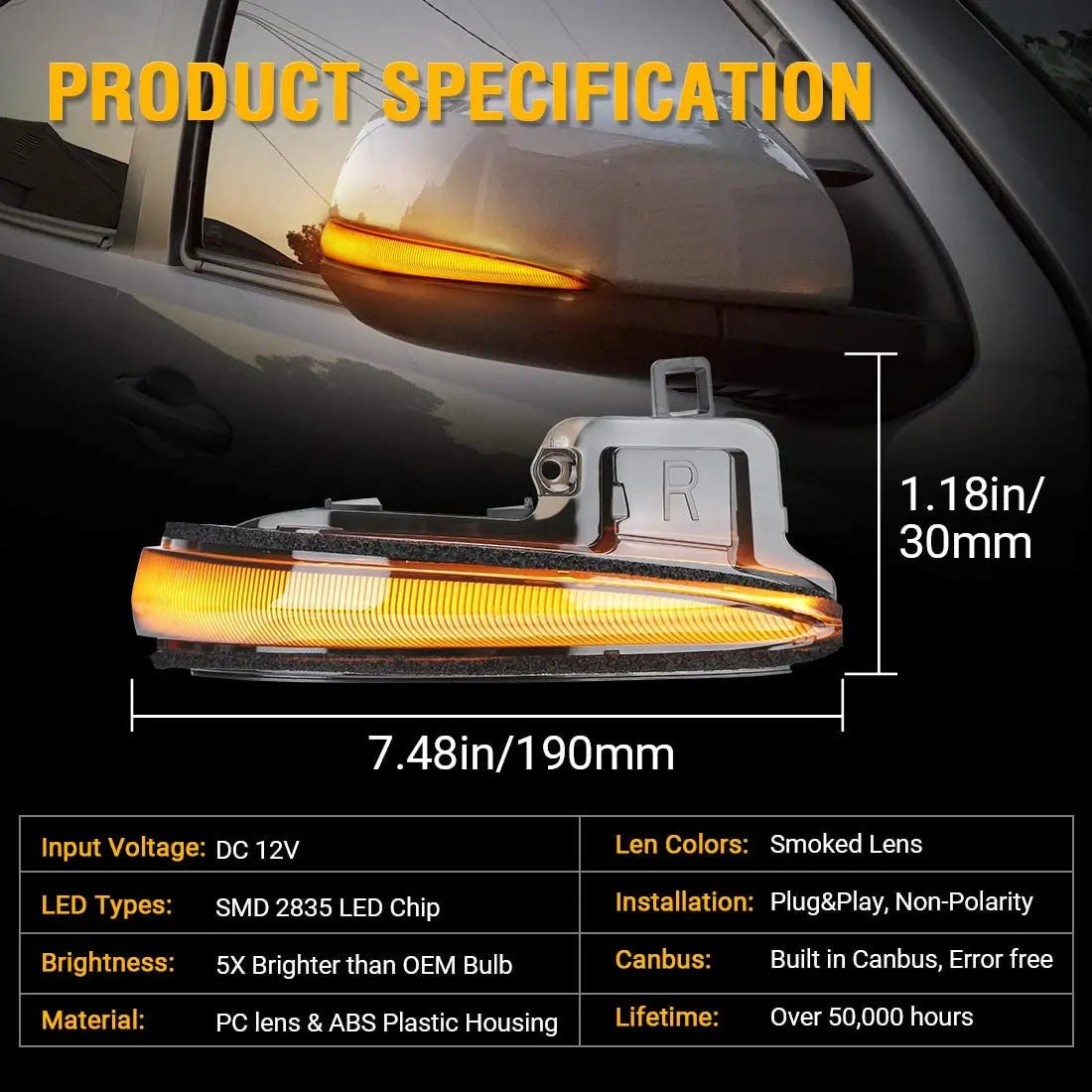 LED Side Mirror Turn Signal Lights, Sequential Dynamic Indicator Strip for 2016-2021 Toyota Tacoma, 2019-2021 RAV4 XA50,2020 Highlander XU70, Alphard Velltire Lexus LM Flashark