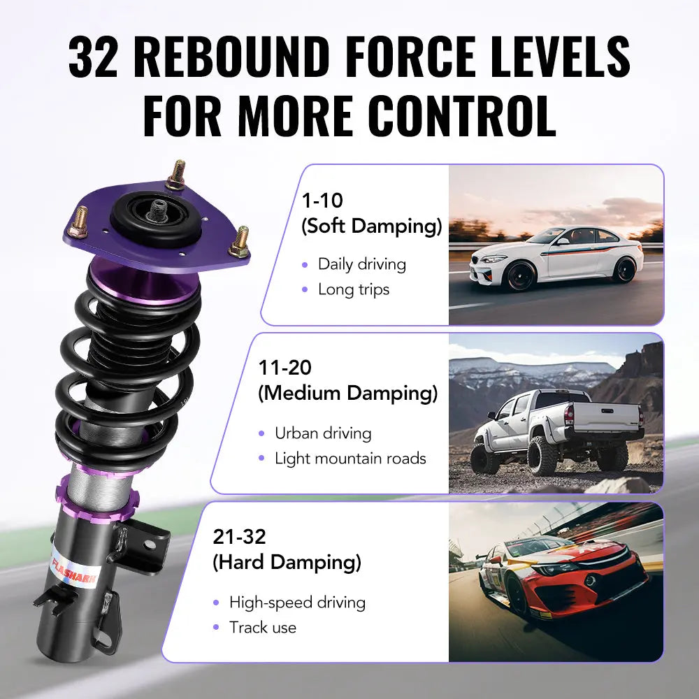 For 2007-2015 MINI Cooper FWD (R56/R57/R58/R59) 32-Way Damping Coilover Shock Absorbers Struts | Flashark