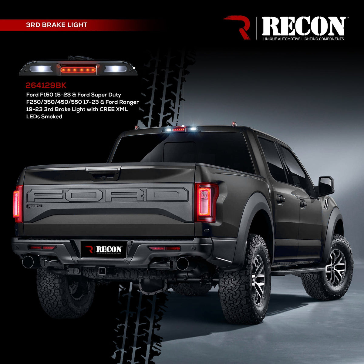 Ford Ranger 19-26 Ultra High Power Red LED 3rd Brake Light Kit w/ CREE XML White LED Cargo Lights (ATTN: DOES NOT FIT Models with Cargo Bed Camera in OEM 3rd Brake Light) - Smoked Lens