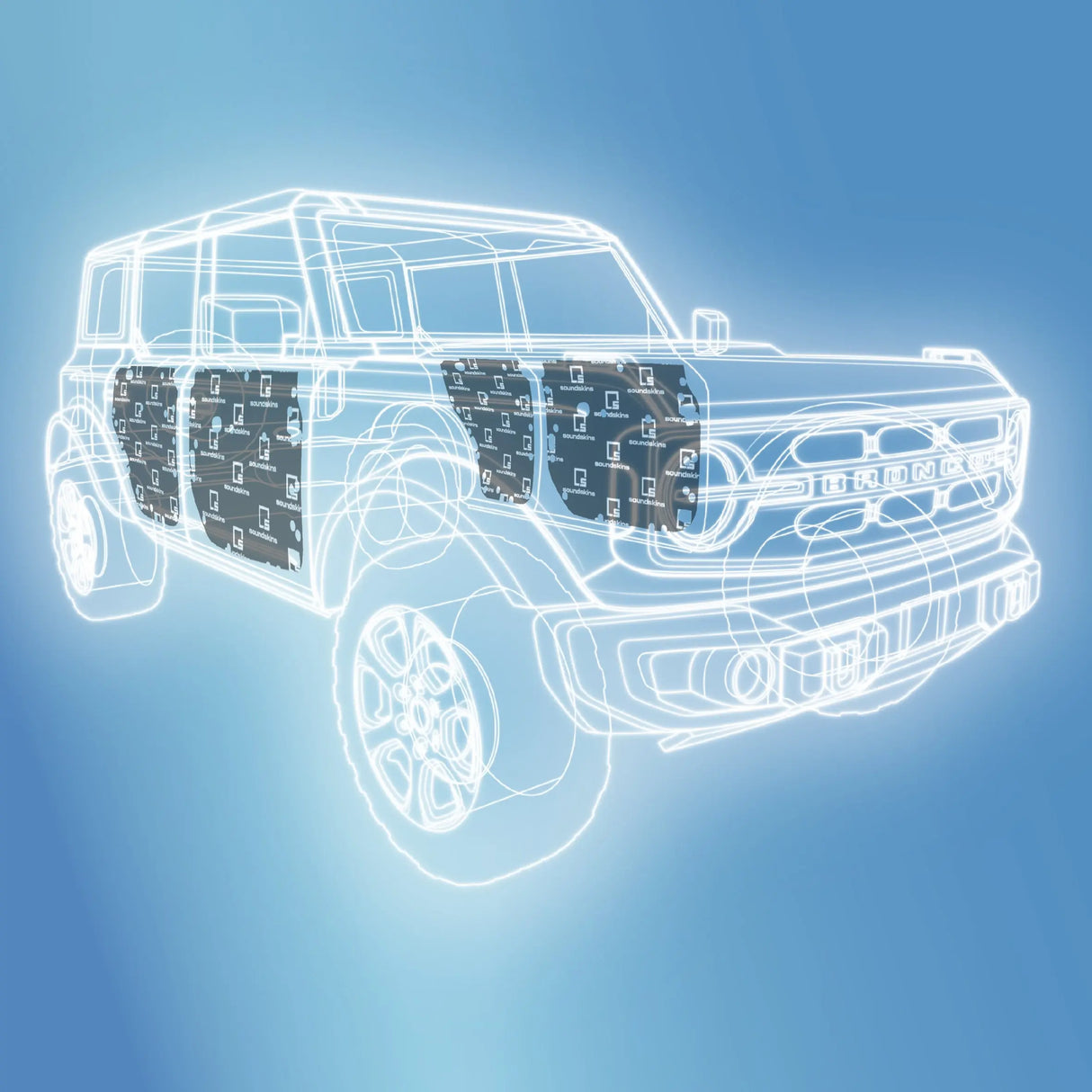 SoundSkins | 2021+ Ford Bronco 4-Door Sound Deadening Vehicle Specific Kit | SSK-BRONCO4DR | 3 Layers (Acoustic Foam, Foil, Rubber Butyl), 30 sq ft SoundSkins Global