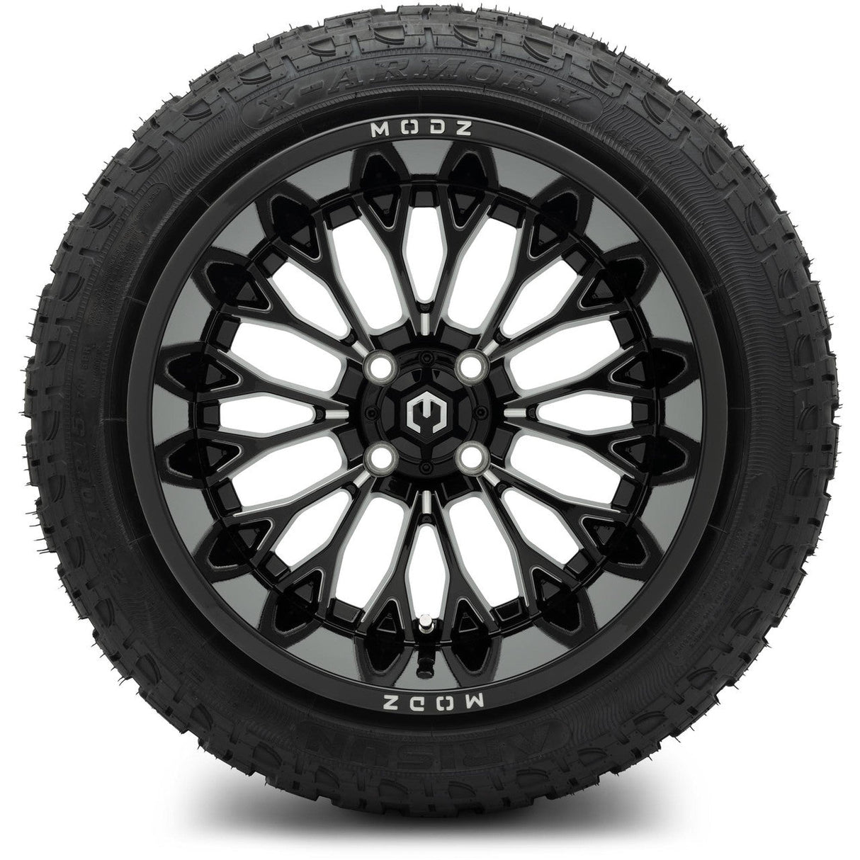 Modz Convict 15X10 Glossy Black with Arisun x-armory Steel belted Radial 23X10R15