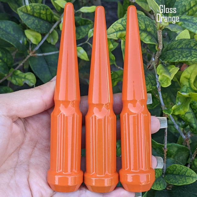 32 Pc 14x1.5 7-Spline Spike Lug Nuts 4.5" Tall - Powder Coated + Key Socket