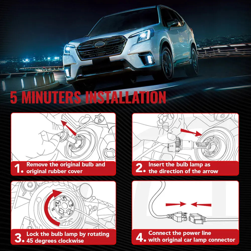 L2 H4/9003/HB2 100W 6000K 24000LM White IP68 LED Headlight Bulbs 2Pcs