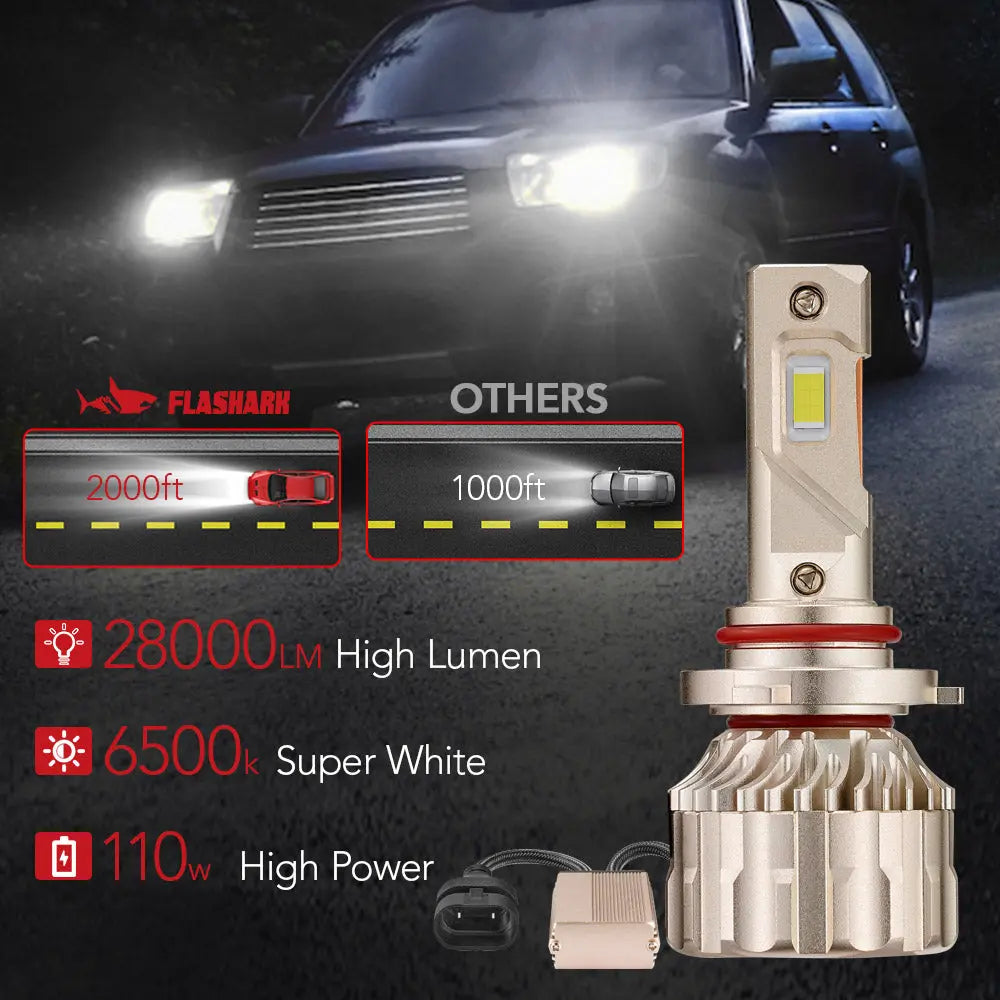 X4 9005/HB3 110W 6500K 28000LM White IP68 LED Headlight Bulbs 2Pcs