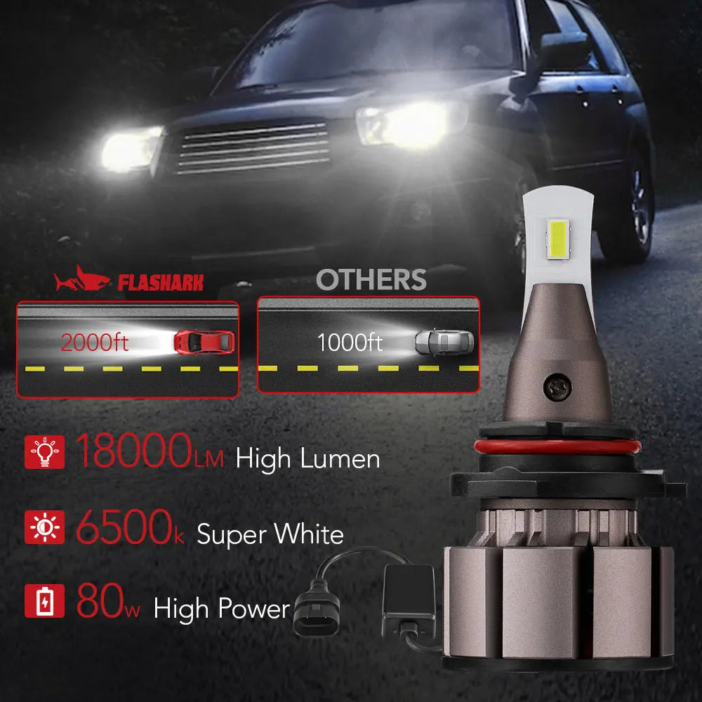 L2 9006/HB4 60W 6000K 18000LM White IP67 LED Headlight Bulbs 2Pcs