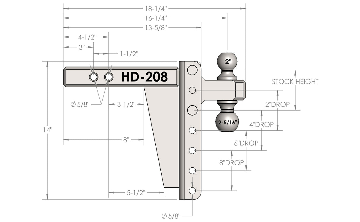 Bulletproof Heavy Duty 8” Drop/Rise Hitch 2" Box Steel Shank