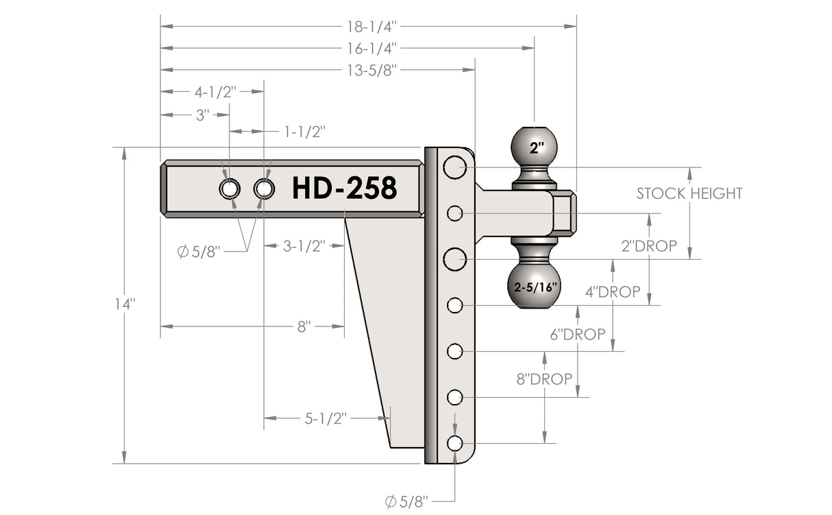 Bulletproof Heavy Duty 8” Drop/Rise Trailer Hitch 2.5 Box Steel Shank