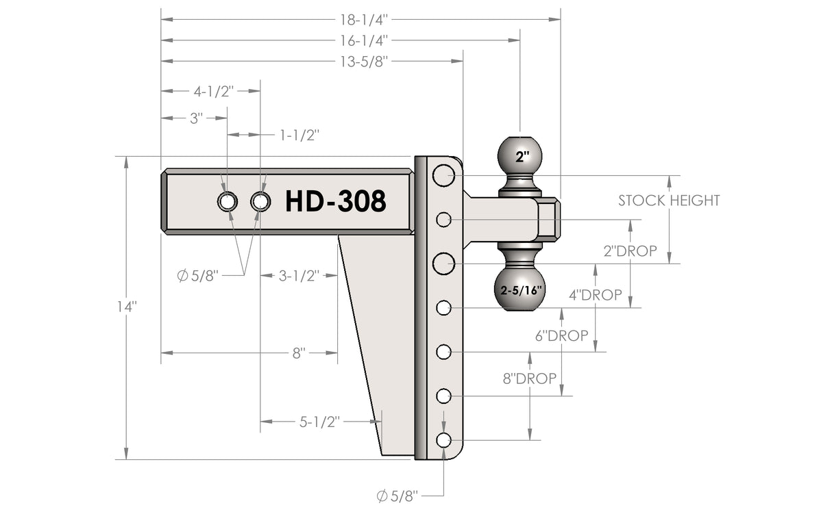 Bulletproof Heavy Duty 8” Drop/Rise Trailer Hitch 3" Box Steel Shank