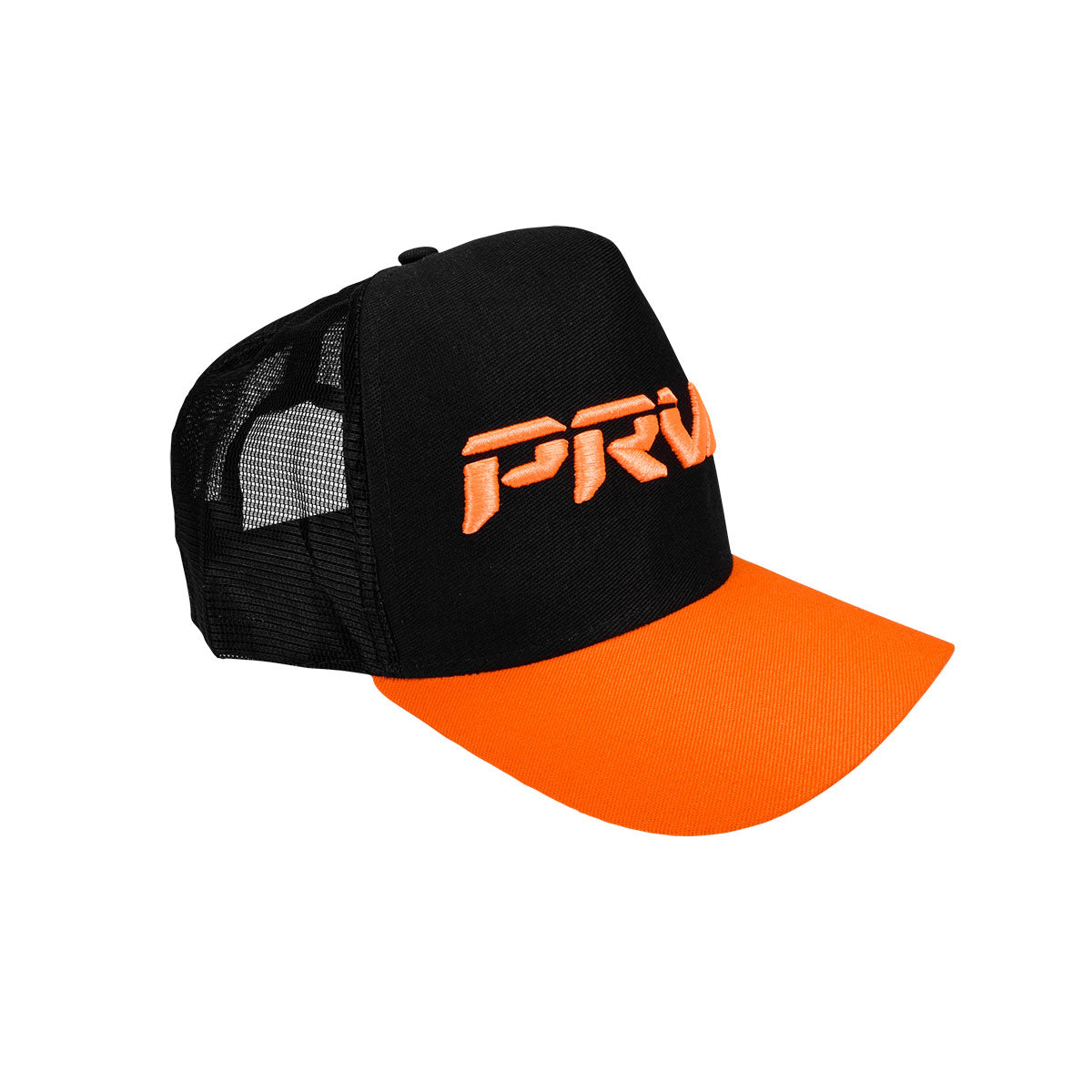 PRV Audio Trucker Hat Black Orange Embroidered Logo