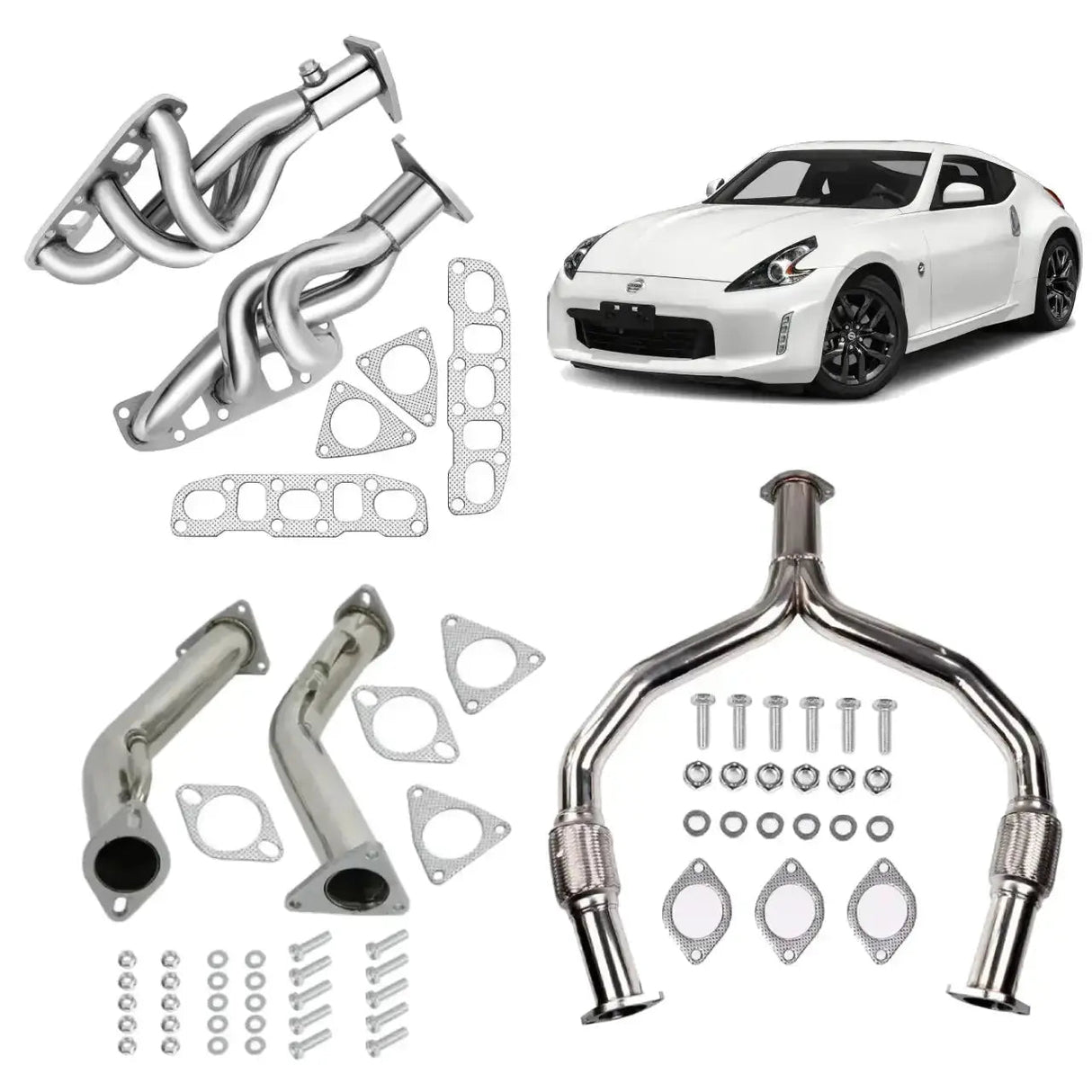 Exhaust Header/Downpipe Exhaust/Y Pipe Downpipe All-In-One Kit for 2009-2013 Nissan 370Z /Infiniti G37 G37X G37XS 3.7L Flashark