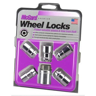 Chrome Cone Seat Wheel Lock Set (M12 x 1.5 Thread Size) - Set of 5 Locks and 1 Key