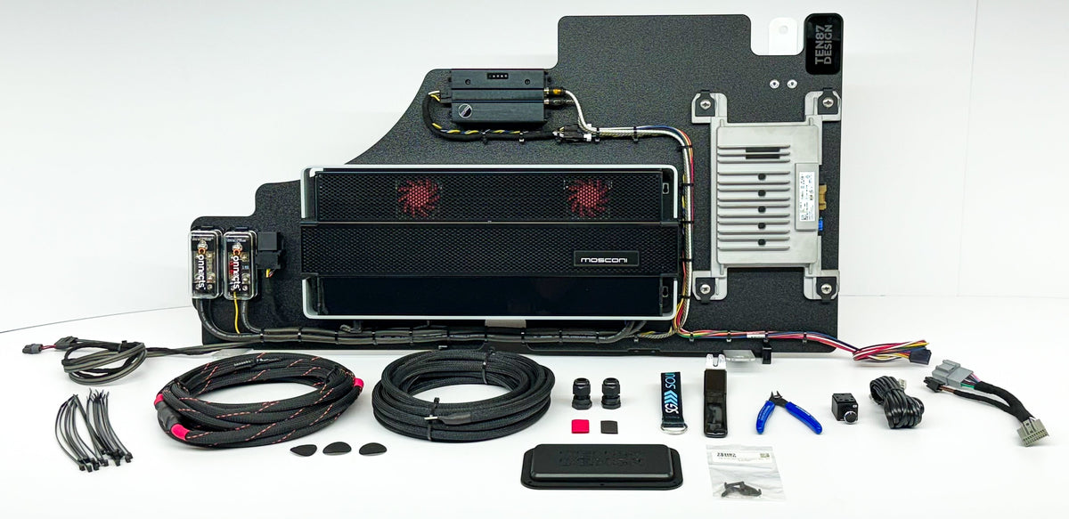 Mosconi-Gladen Loaded Subwoofer 2500wrms Amplifier Rack for Ford 2023+ Super Duty and 2024+ F-150 Trucks