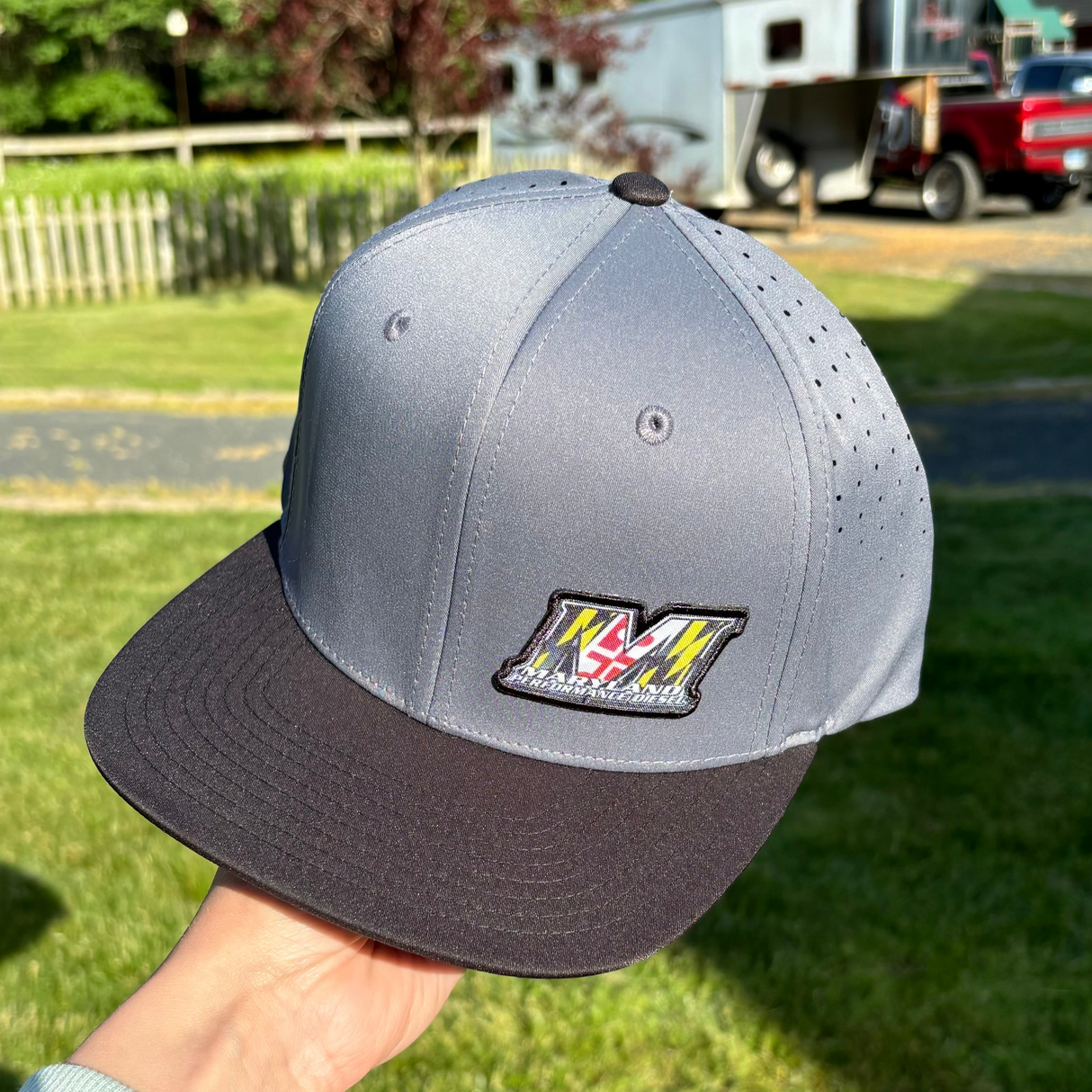 GREY 6 PANEL - LASER PERFORATED PERFORMANCE // FLAT BRIM SNAPBACK Maryland Performance Products