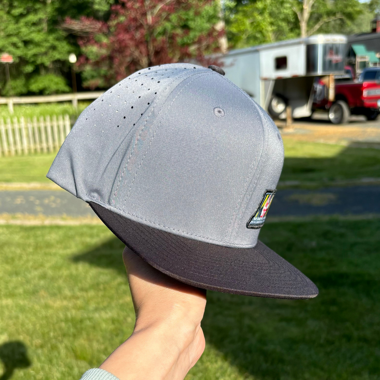 GREY 6 PANEL - LASER PERFORATED PERFORMANCE // FLAT BRIM SNAPBACK Maryland Performance Products